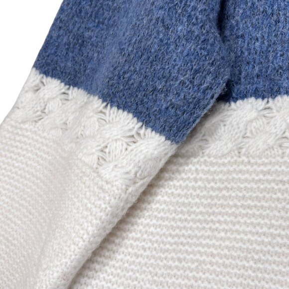 Cyrus Colorblock Knit Sweater Cable Detail Blue Cream White XL Wool Blend Soft - Picture 4 of 11